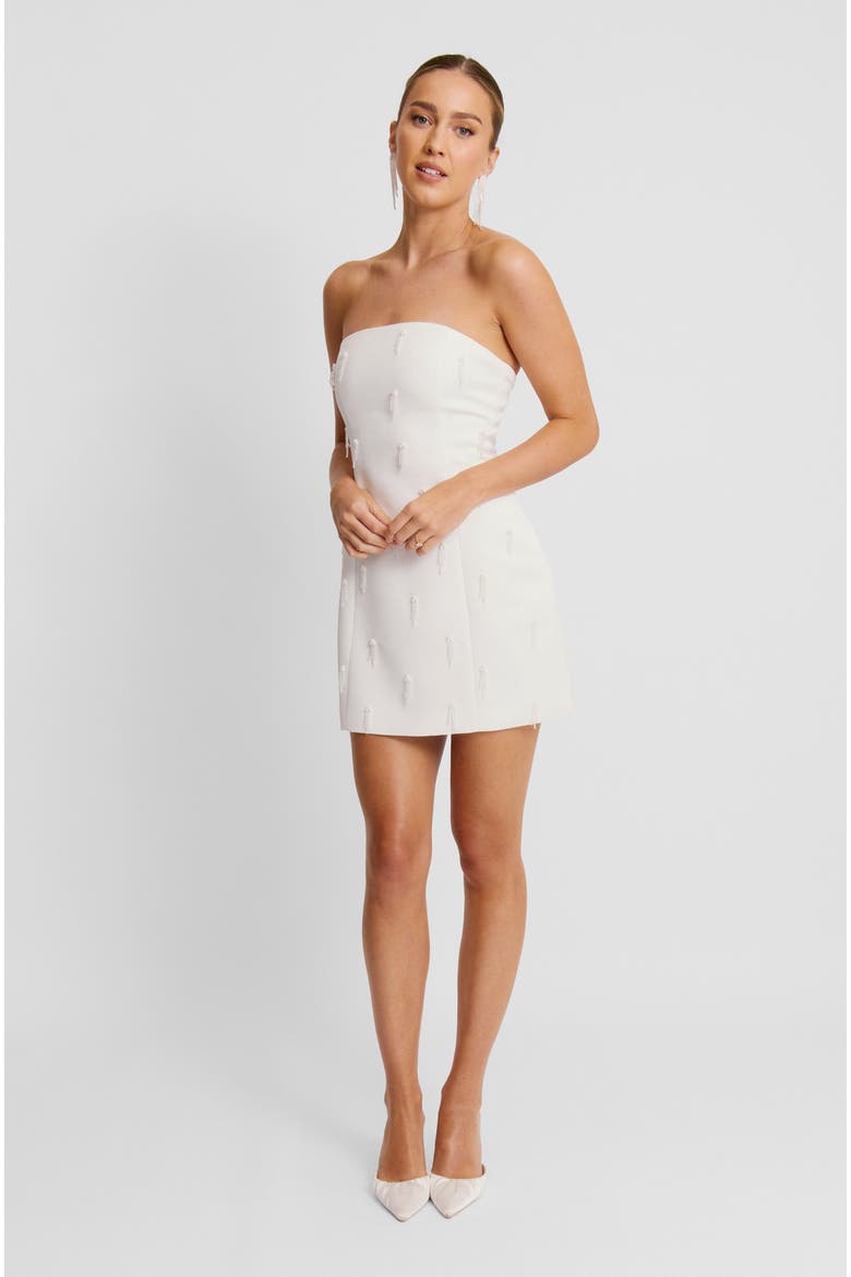 Bandeau Embellished Diamante Mini Dress, Alternate, color, White