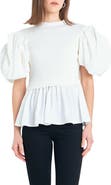 English Factory Mixed Media Puff Sleeve Top