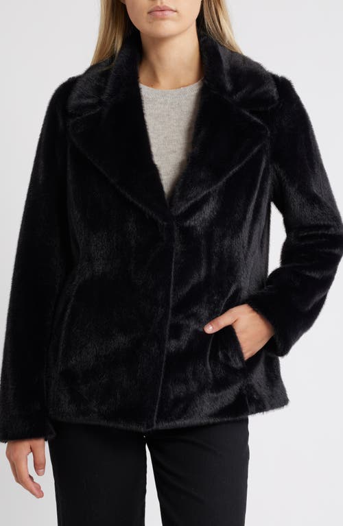 Via Spiga Notch Collar Faux Fur Shirt Jacket in Black 