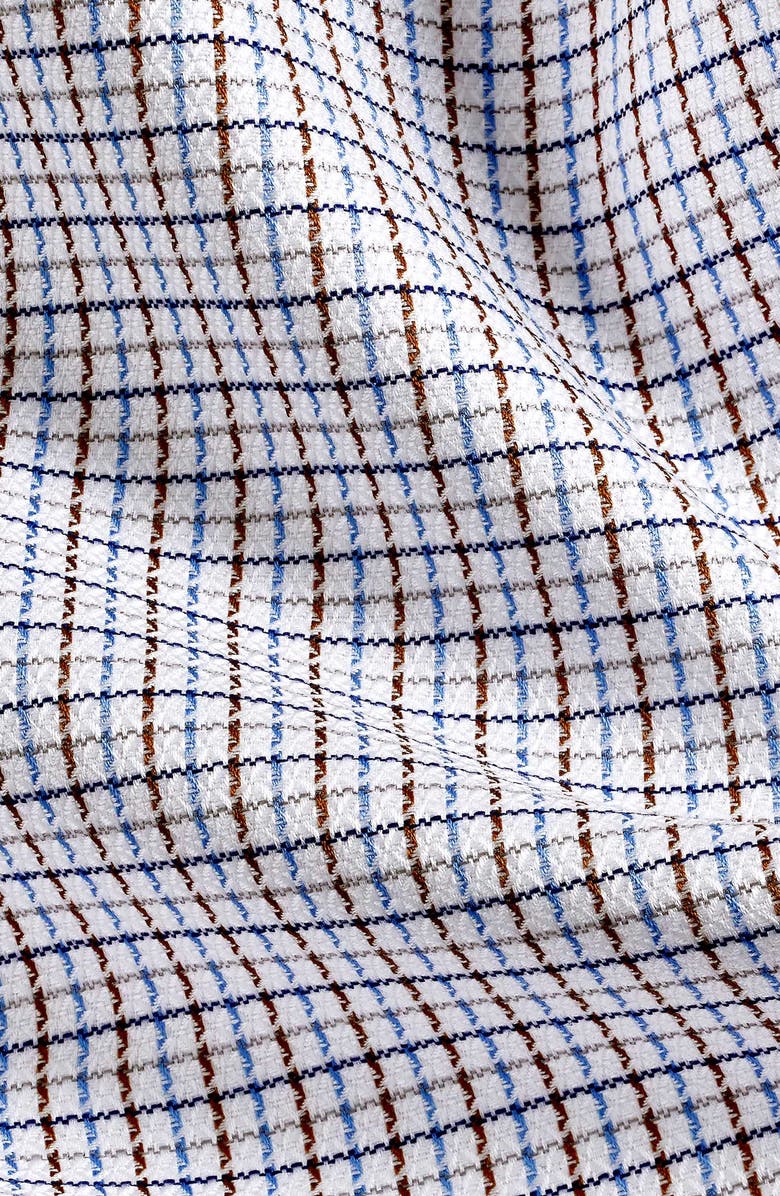 David Donahue Trim Fit Check Textured Cotton Dobby Dress Shirt, Alternate, color, Blue/ Chocolate