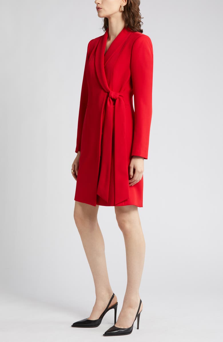 Tahari ASL Side Tie Long Sleeve Wrap Coat Dress, Alternate, color, Lipstick