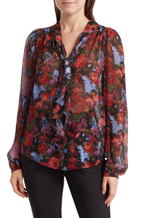 Elynne Long Sleeve Tie Neck Silk Blouse