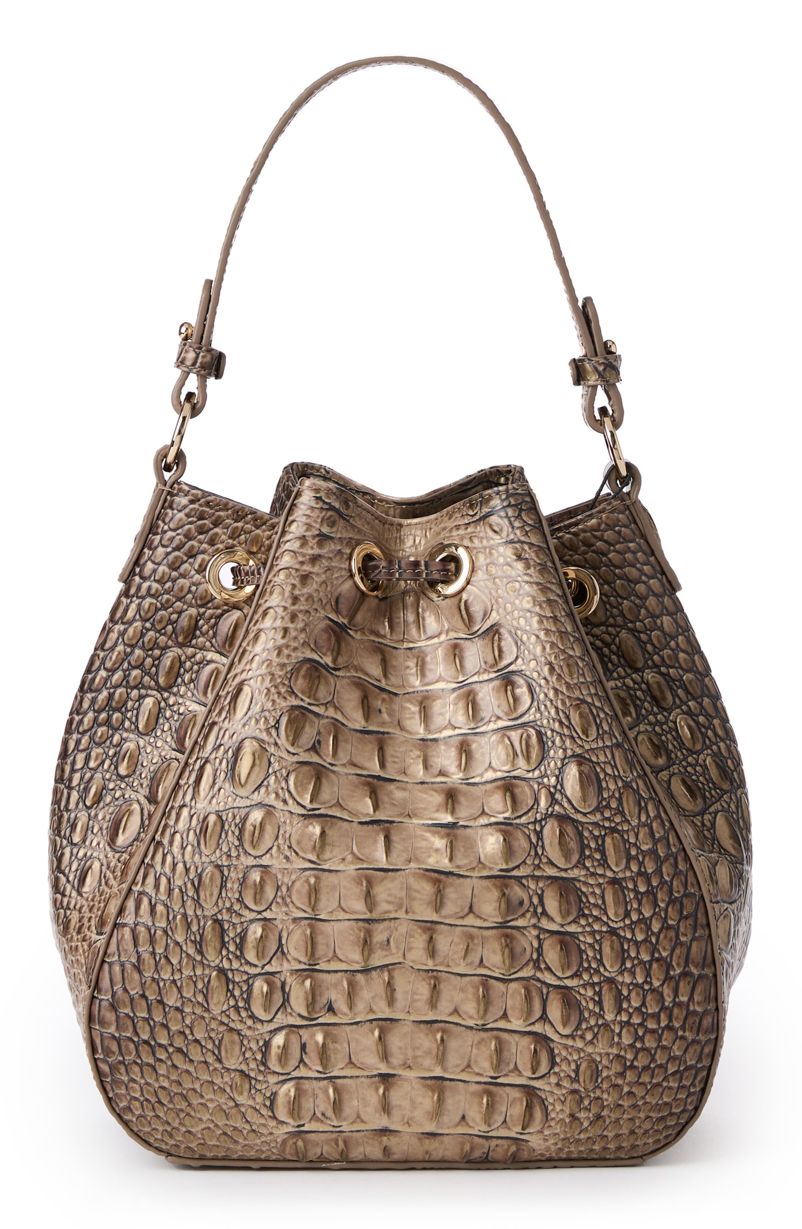 Brahmin Melinda Croc Embossed Leather Bucket Bag, Alternate, color, 