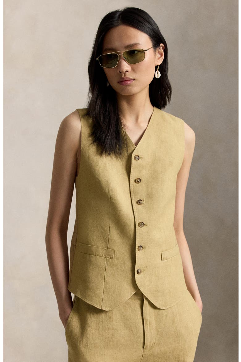 Délavé Linen & Cotton Vest, Alternate, color, CLASSIC CAMEL