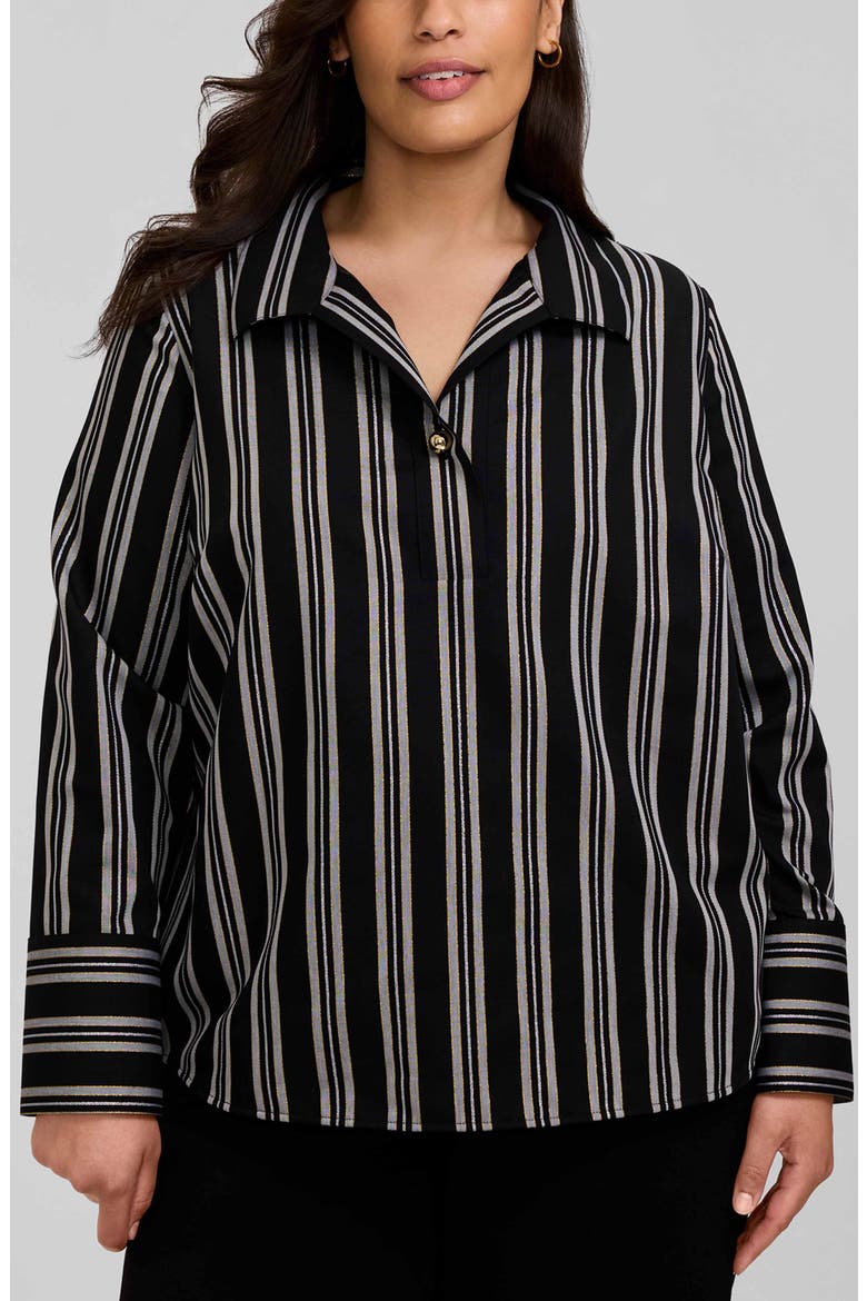 Catalina Stripe Cotton Blend Popover Top, Main, color, BLACK/ MULTI