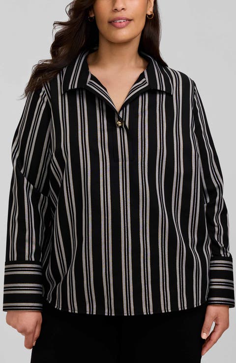 Catalina Stripe Cotton Blend Popover Top