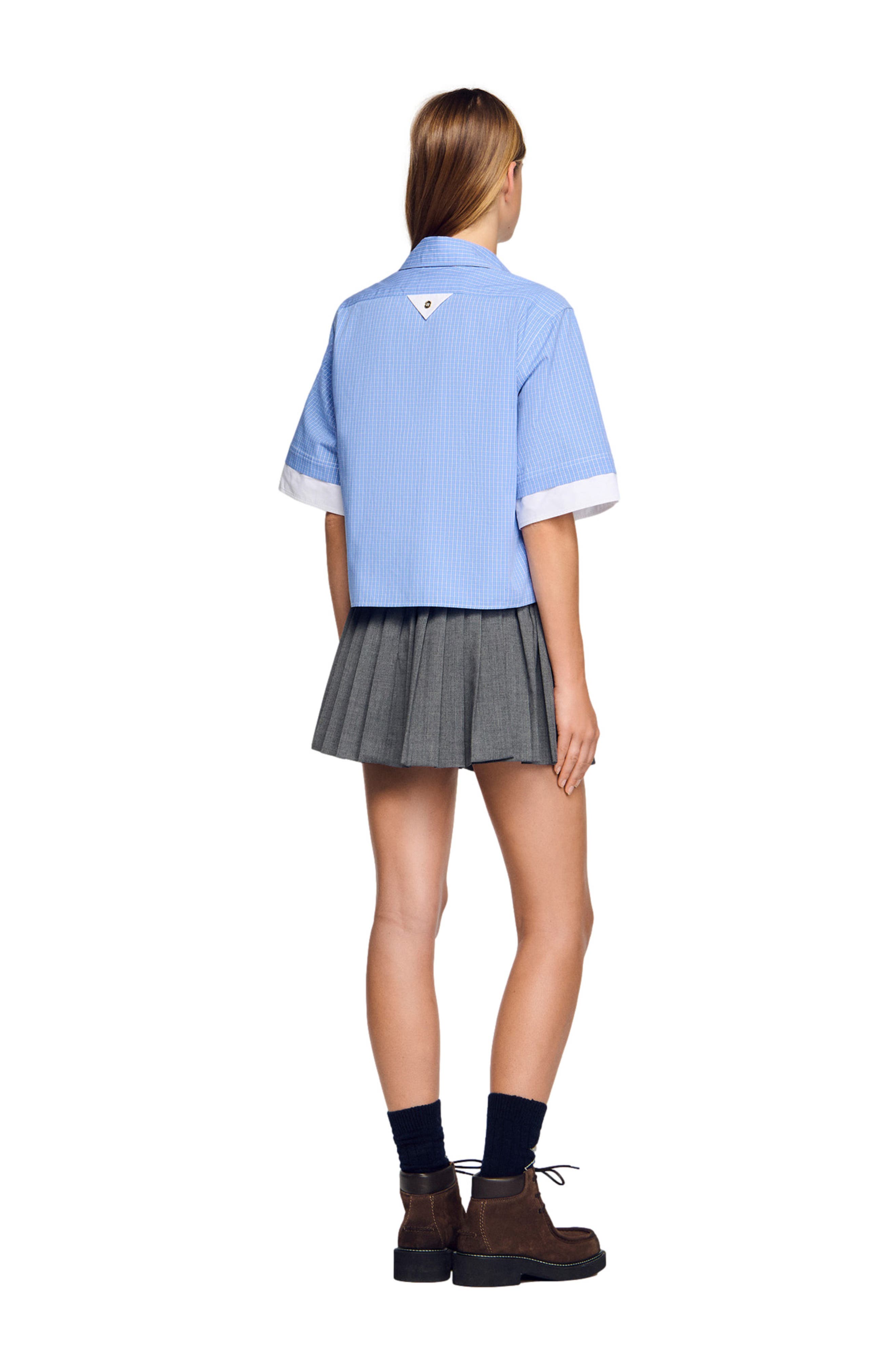 Cropped small-check shirt - image 2