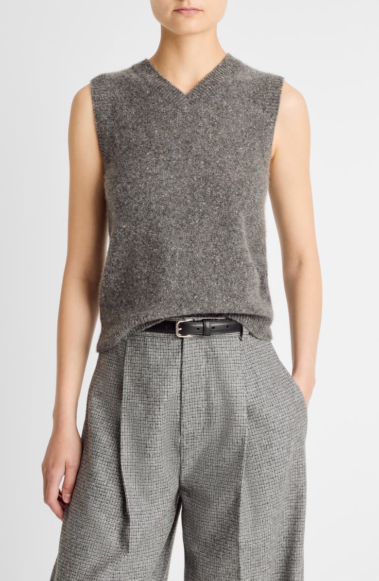 Vince Donegal Boiled Cashmere Sweater Vest, Main, color, Medium Heather Grey Donegal