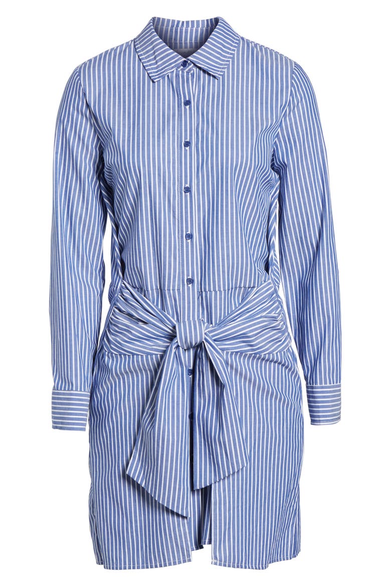 Tie Front Stripe Shirtdress, Alternate, color, BLUE WHITE STRIPE