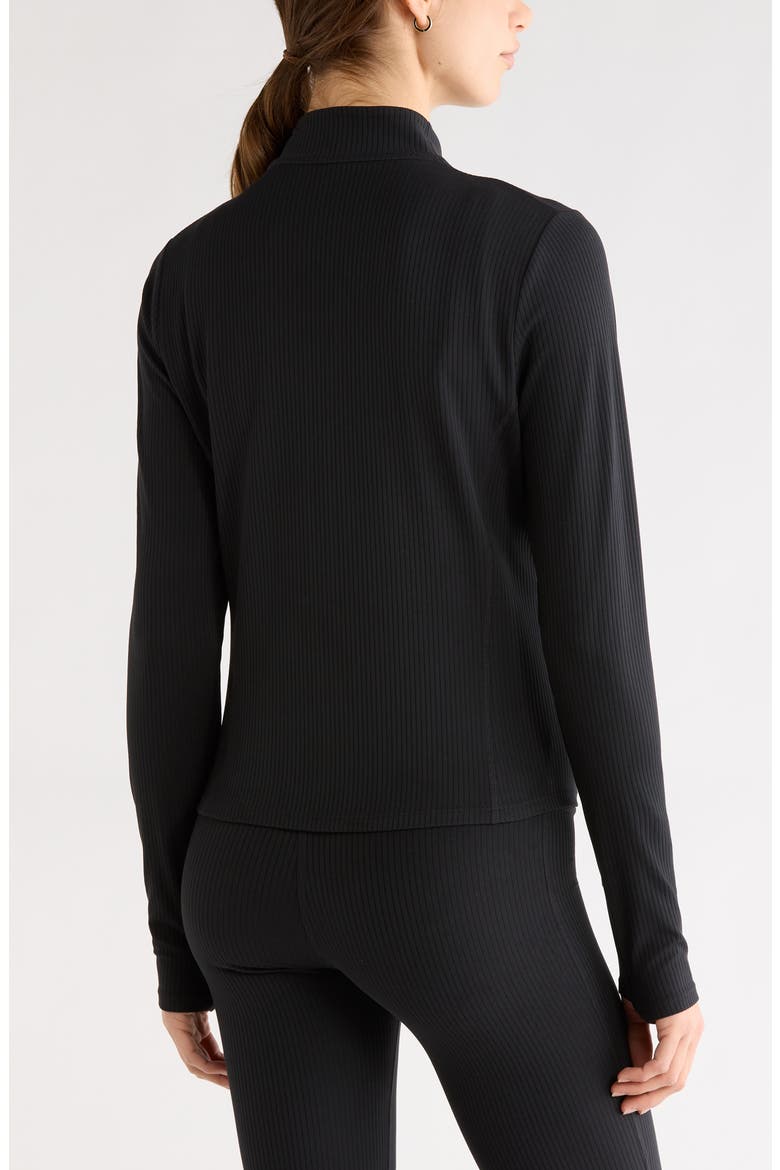 Thrive Rib Knit Zip Front Sweatshirt, Alternate, color, BLACK