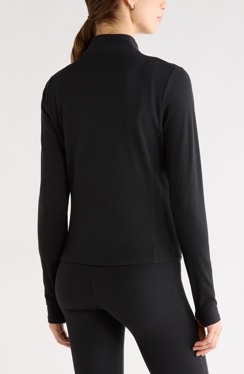 Zella Thrive Rib Knit Zip Front Sweatshirt, Alternate, color, Black