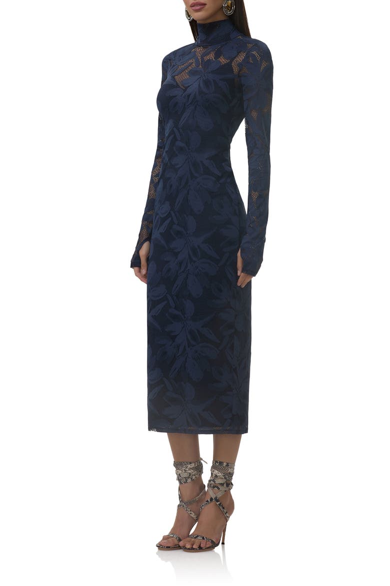 Shailene Long Sleeve Turtleneck Floral Lace Dress, Alternate, color, BLACK IRIS