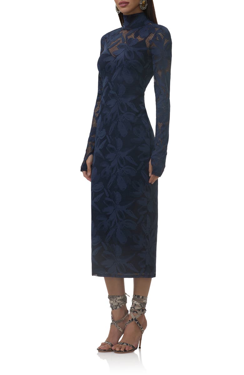 AFRM Shailene Long Sleeve Turtleneck Floral Lace Dress, Alternate, color, Black Iris