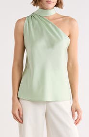 Renee C Scarf Detail One-Shoulder Satin Top