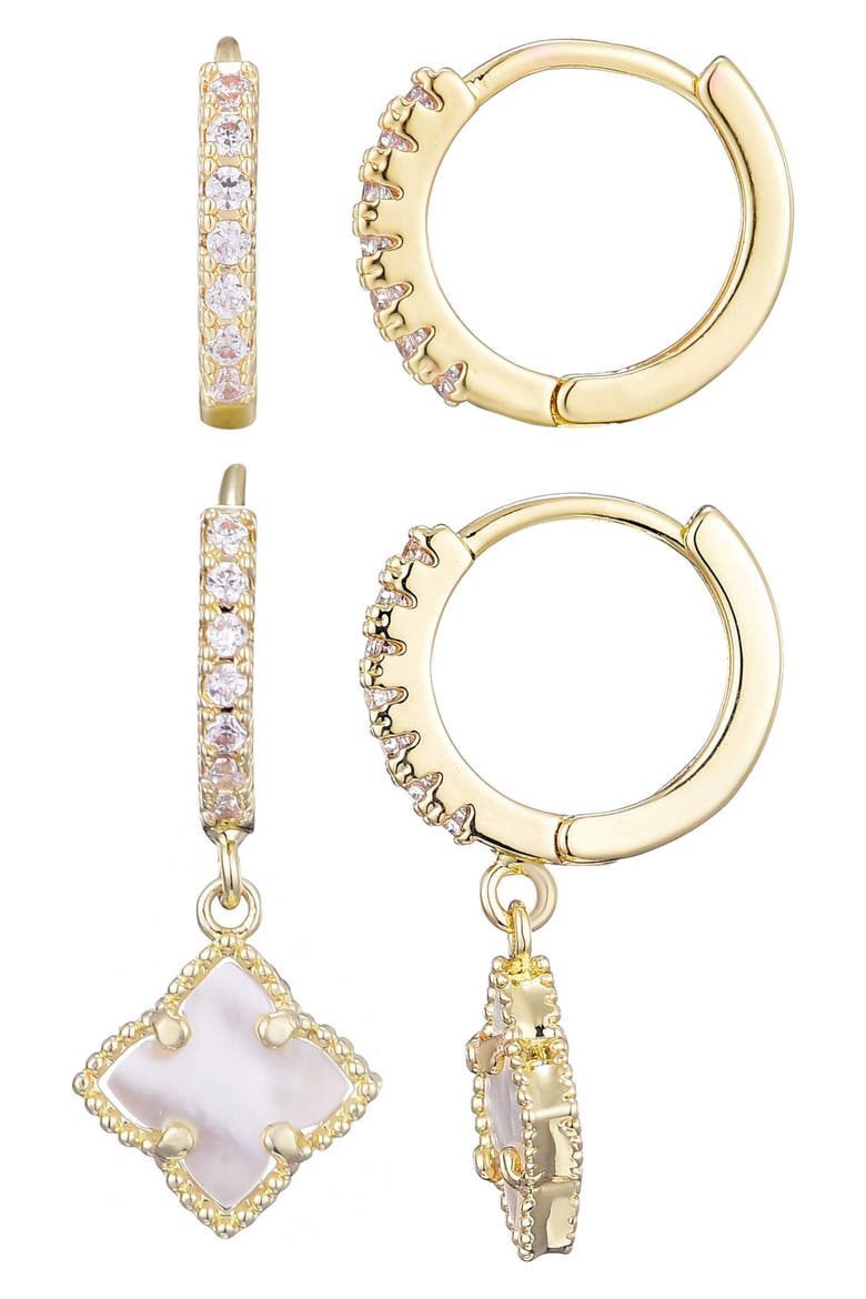 Set of 2 Hoop Earrings, Main, color, GOLD-WHITE