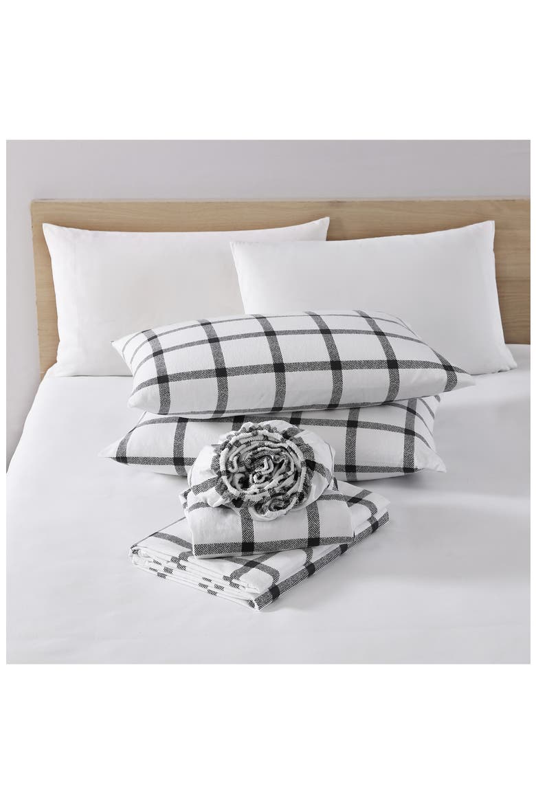 Bunkhouse Plaid Cotton Flannel Sheet Set, Alternate, color, DARK GREY