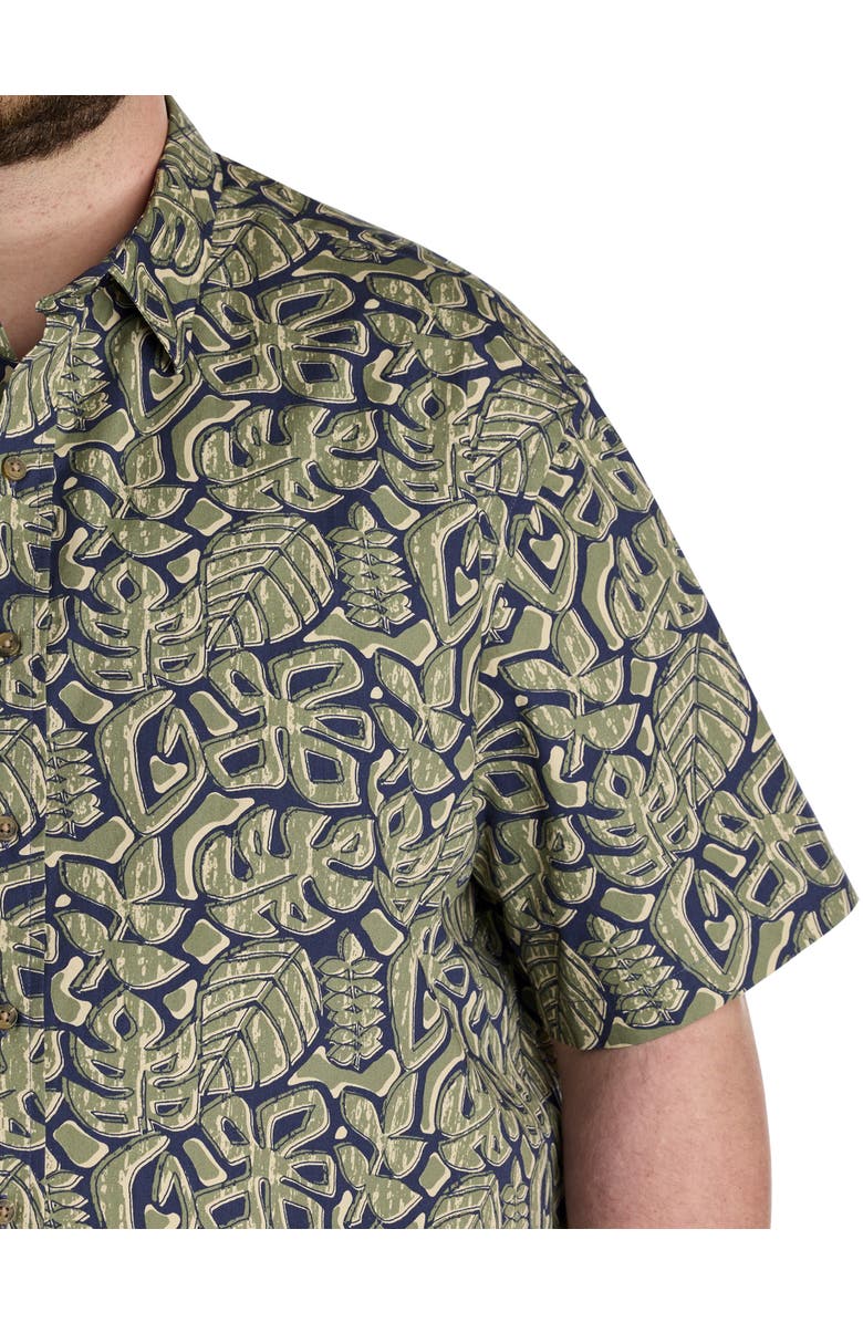 Oak Hill by DXL Big & Tall Tribal Leaf Sport Shirt, Alternate, color, Navy Green