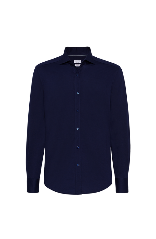 Brunello Cucinelli Patterned-jacquard Long-sleeve Shirt In Blue