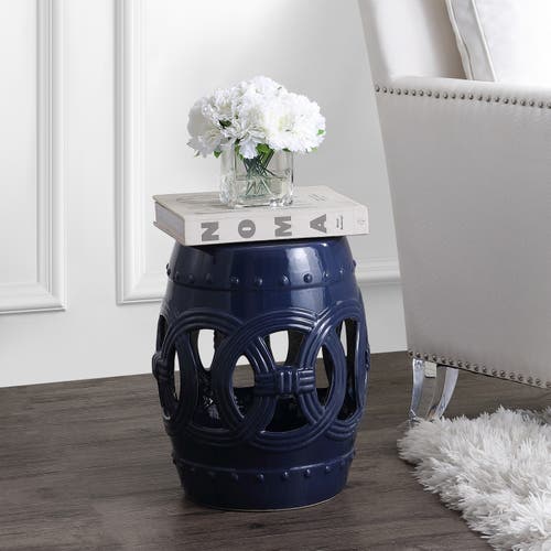 Jonathan Y Lucky Coins 16" Chinese Ceramic Drum Garden Stool In Navy
