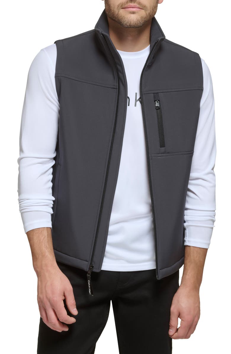 Calvin Klein Softshell Fleece Vest, Main, color, Iron