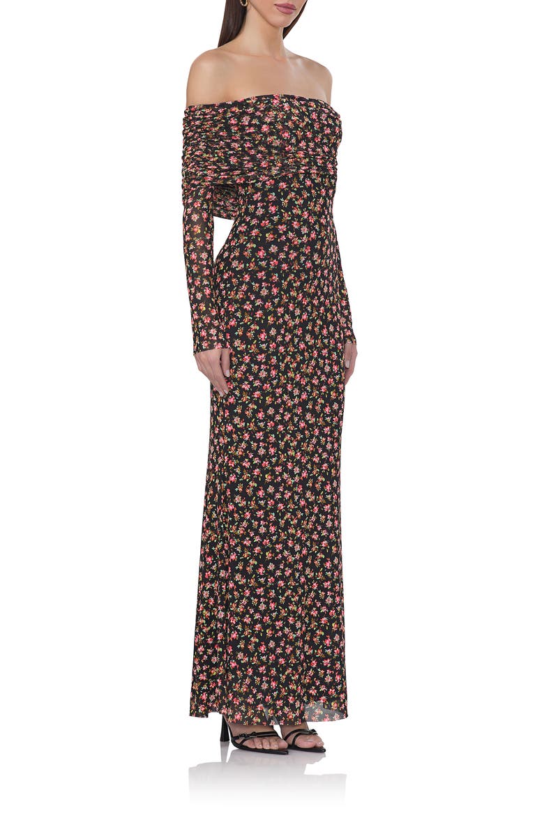 AFRM Thelma Print Off the Shoulder Long Sleeve Mesh Maxi Dress, Alternate, color,