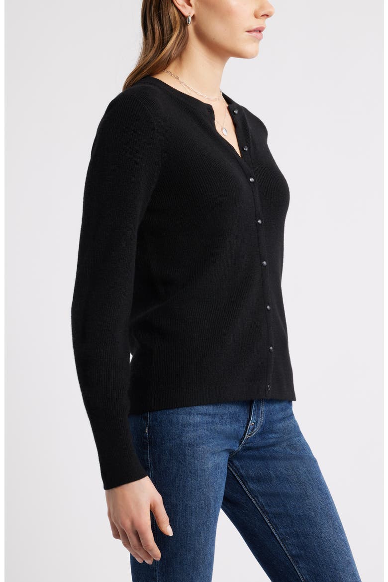 Crewneck Merino Wool Blend Cardigan, Alternate, color, BLACK