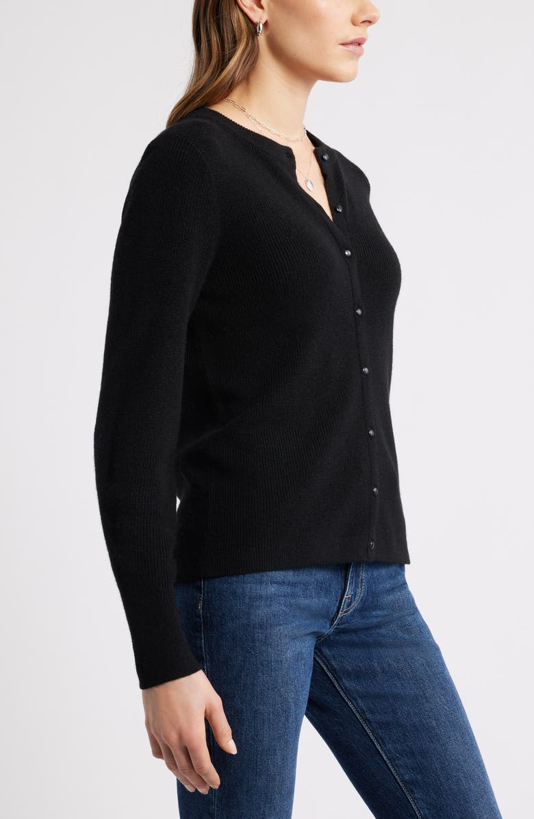 Caslon<sup>®</sup> Crewneck Wool Blend Cardigan, Alternate, color, Black