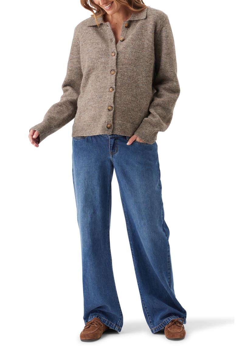Brodie Collared Button Down Maternity Sweater Cardigan, Alternate, color, Truffle