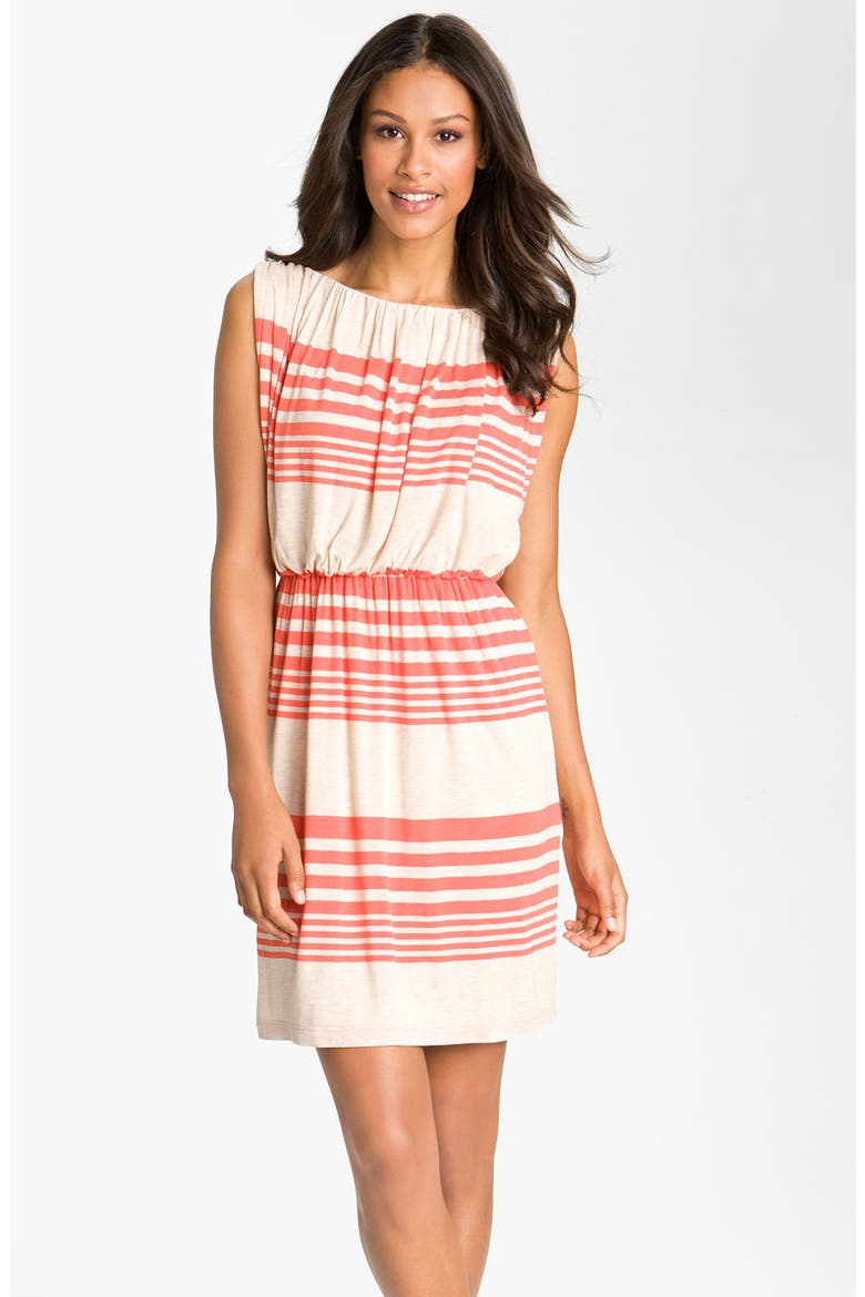 Stripe Jersey Blouson Dress, Main, color, OATMEAL/ TANGO