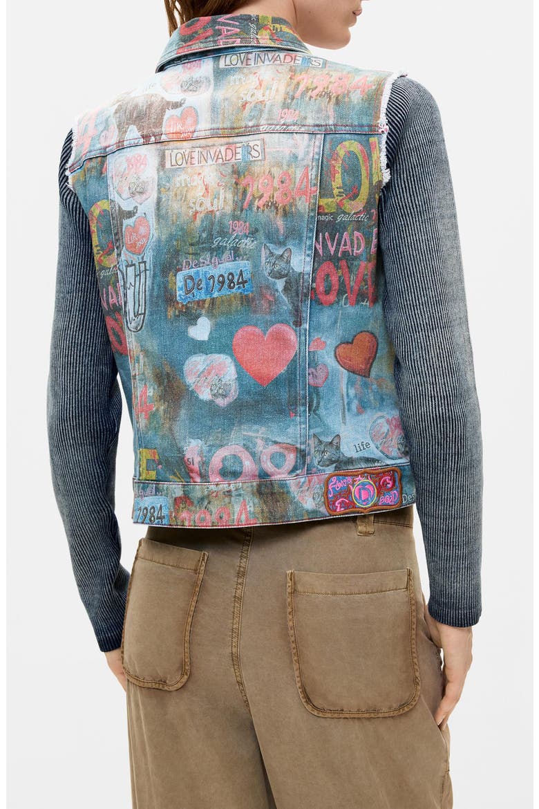 Graffiti Ribbed Sleeve Trucker Jacket, Alternate, color, LIGHT BLUE
