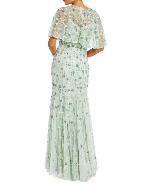 Mac Duggal Embellished Illusion Cape Sleeve Trumpet Gown