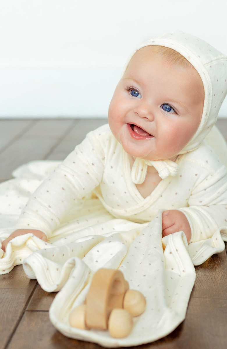 NoggiWear Girls Velour Dot Pattern Wrap Bonnet, Alternate, color, Girl Print