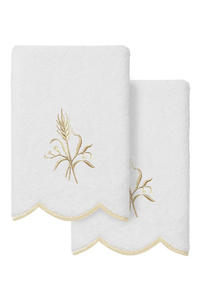 Whitney Scallop Set of 2 Fingertip Towels, Main, color, WHITE/ BEIGE