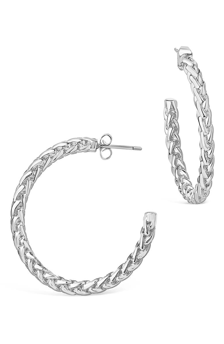 Sterling Forever Thick Braid Chain Hoop Earrings, Main, color,