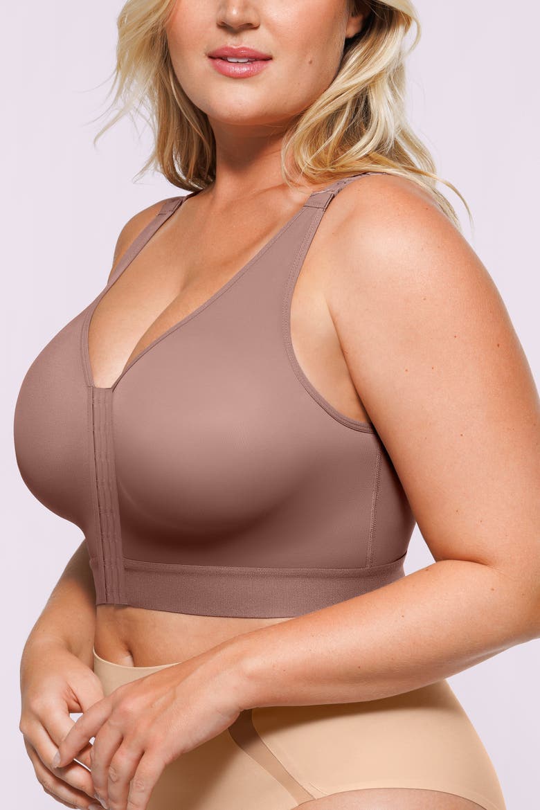 AirSlim® Unlined Wireless Back Support Bra, Alternate, color, Mauve Brown