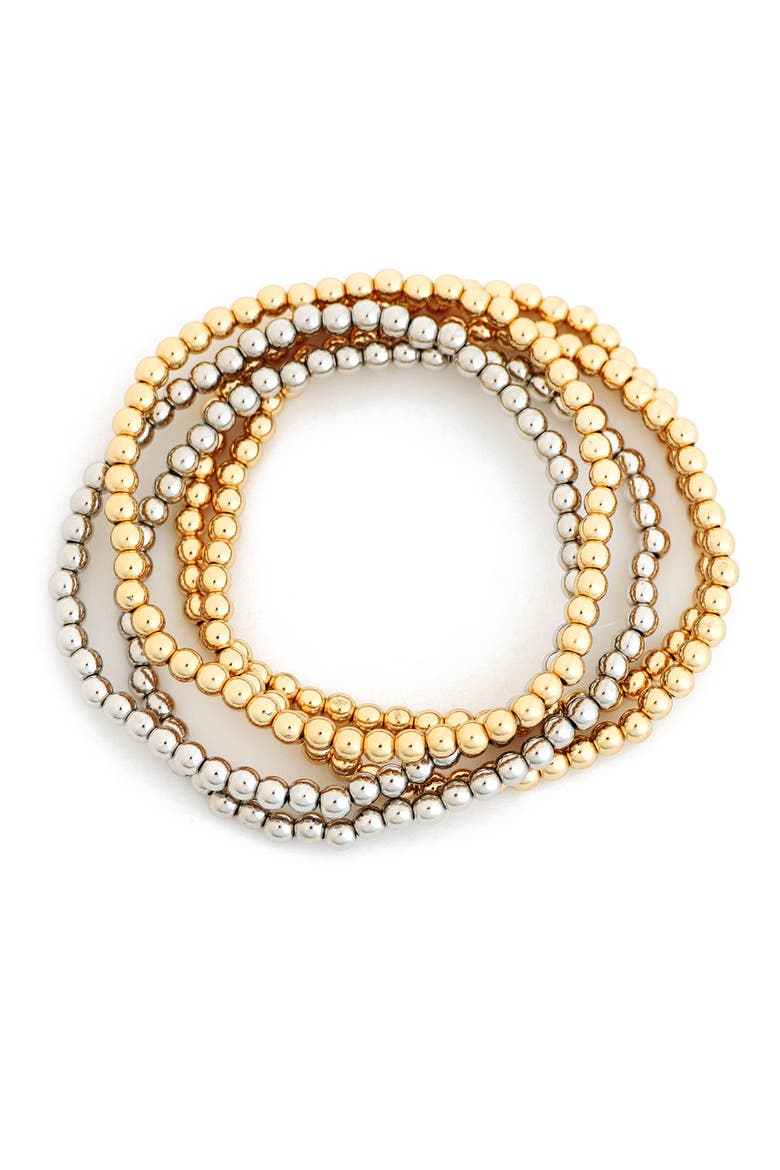 Set of 5 Two-Tone Beaded Stretch Bracelets, Main, color, TWO TONE