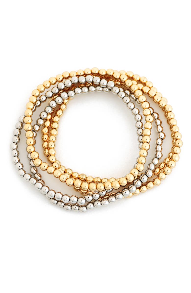 Panacea Set of 5 Two-Tone Beaded Stretch Bracelets, Main, color, Two Tone