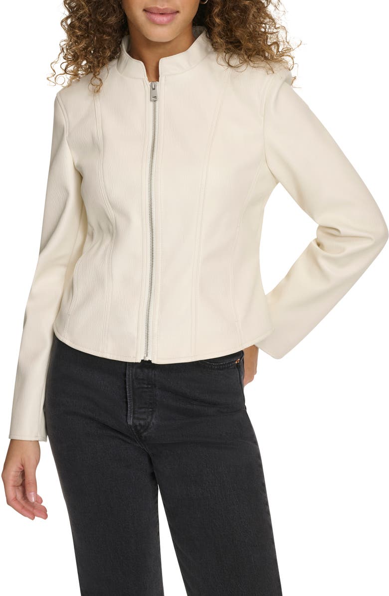 Levi's<sup>®</sup> Water Resistant Slim Fit Faux Leather Racer Jacket, Main, color, Oyster