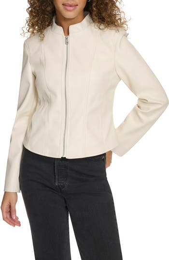 Levi's® Water Resistant Slim Fit Faux Leather Racer Jacket In Gray