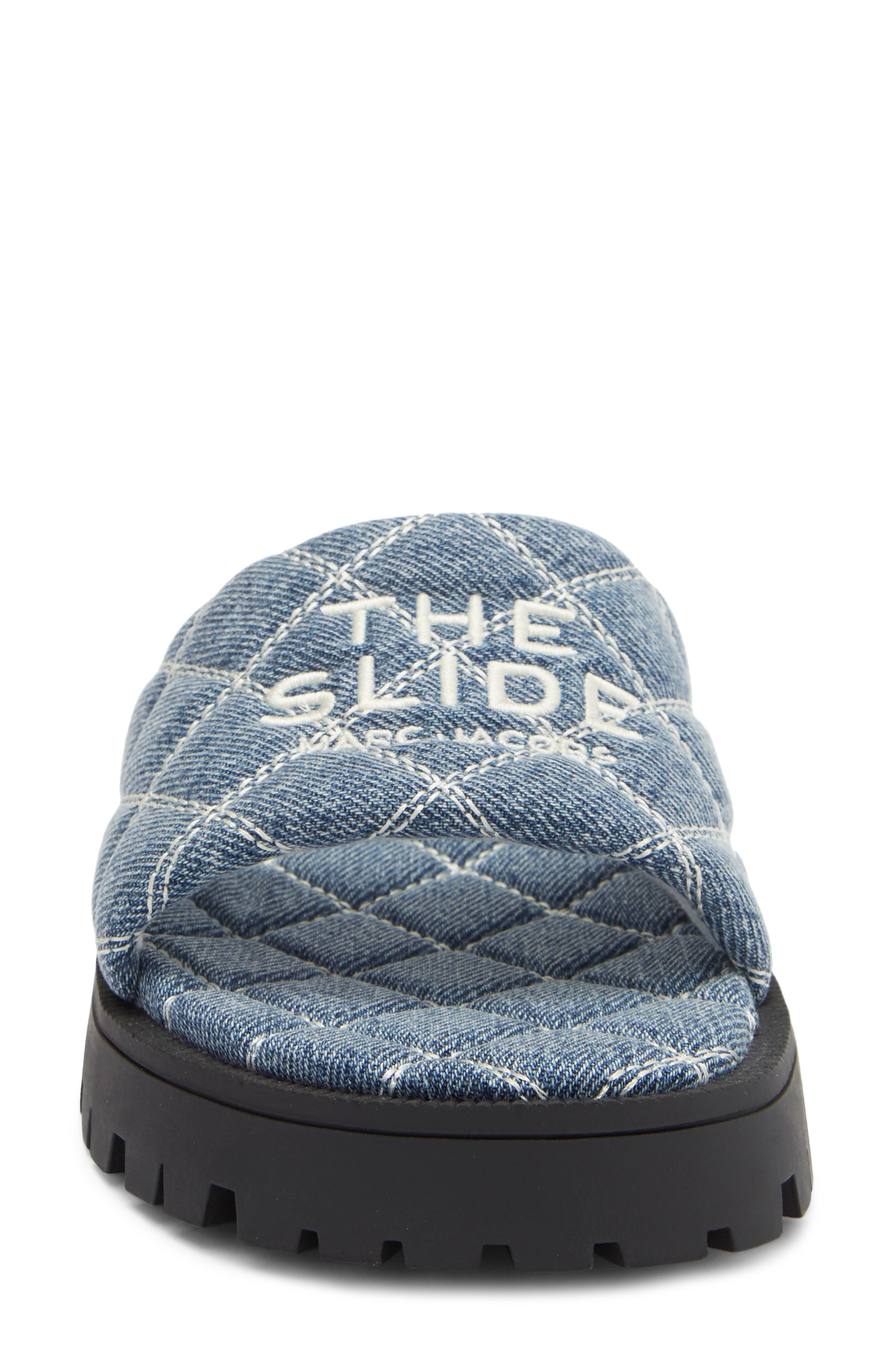 Marc Jacobs Quilted Denim Slide Sandal, Alternate, color, Light Wash Indigo