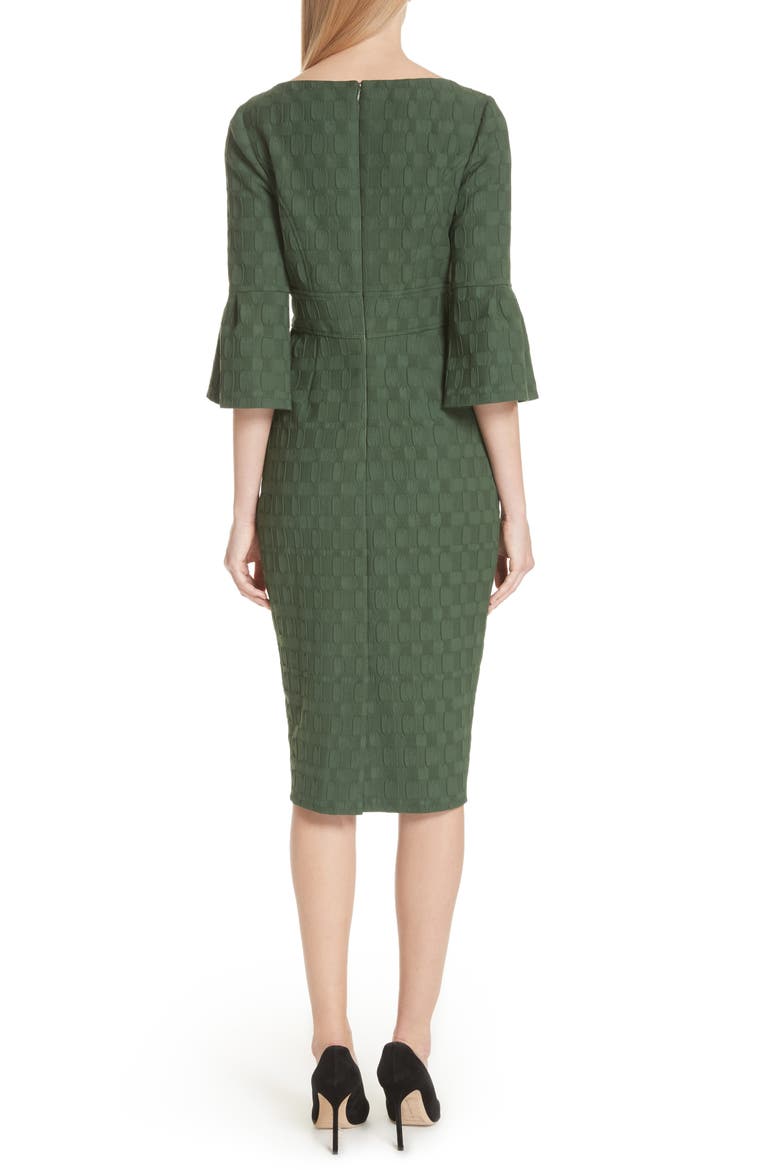 Flutter Sleeve Stretch Jacquard Sheath Dress, Alternate, color, OLIVE