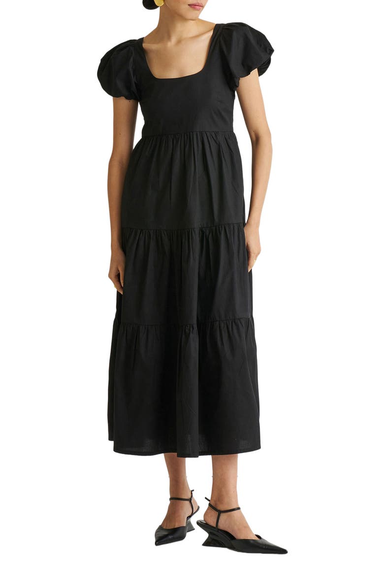 Puff Sleeve Tiered Maxi Dress, Alternate, color, Solid