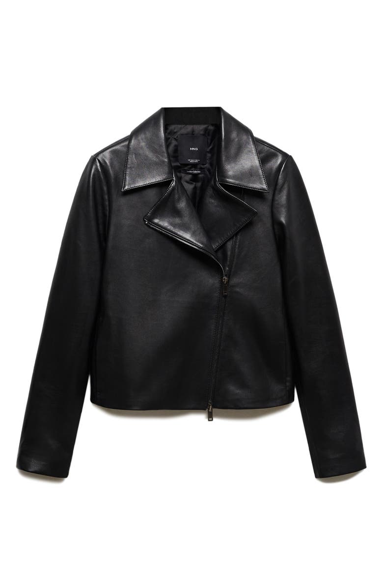 MANGO Leather Moto Jacket, Alternate, color, 