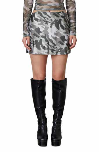 Nia Emma Cutout Camo Satin Miniskirt