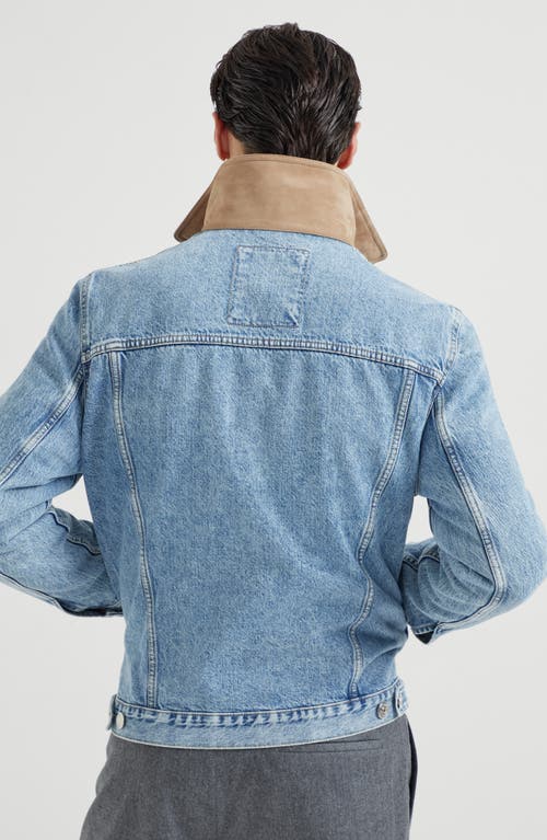 Brunello Cucinelli Slim-fit Suede-trimmed Denim Jacket In Blue