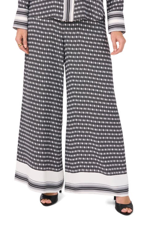 Geo & Border Print Wide Leg Pants