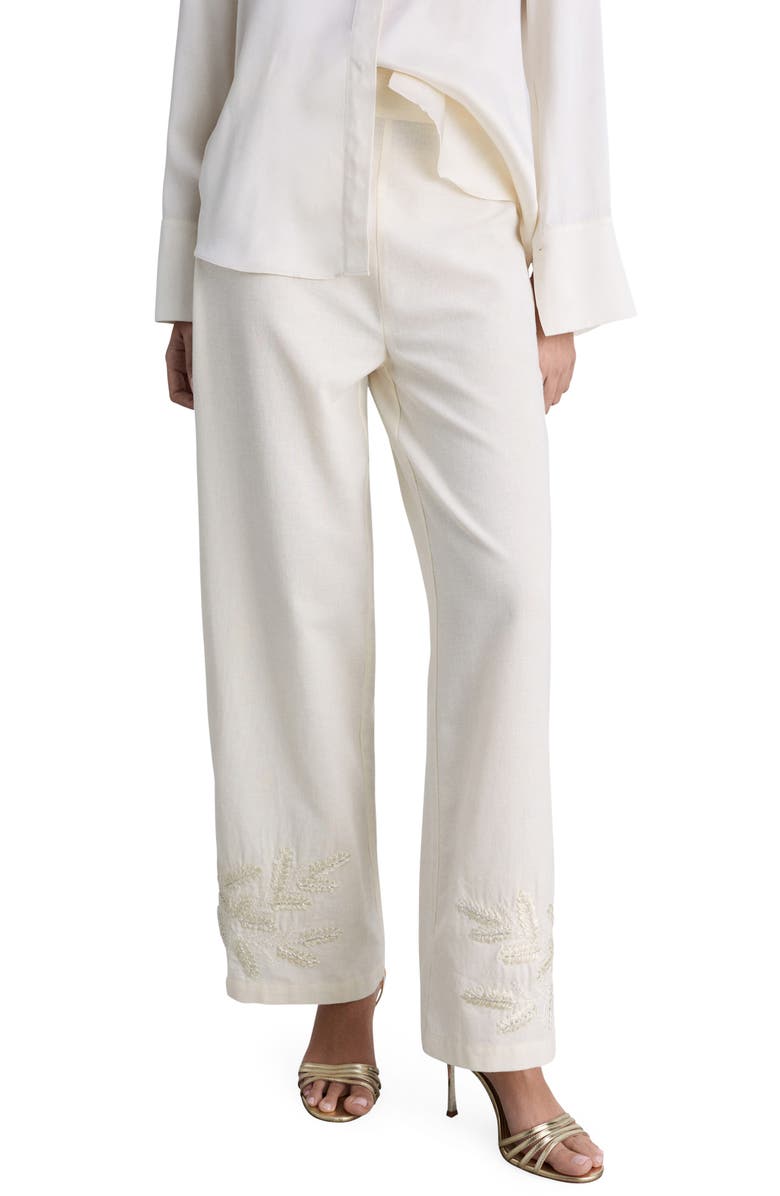 MANGO Embroidered Hem Straight Leg Pants, Main, color, 