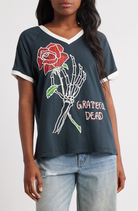 Grateful Dead Skeleton Rose Graphic T-Shirt