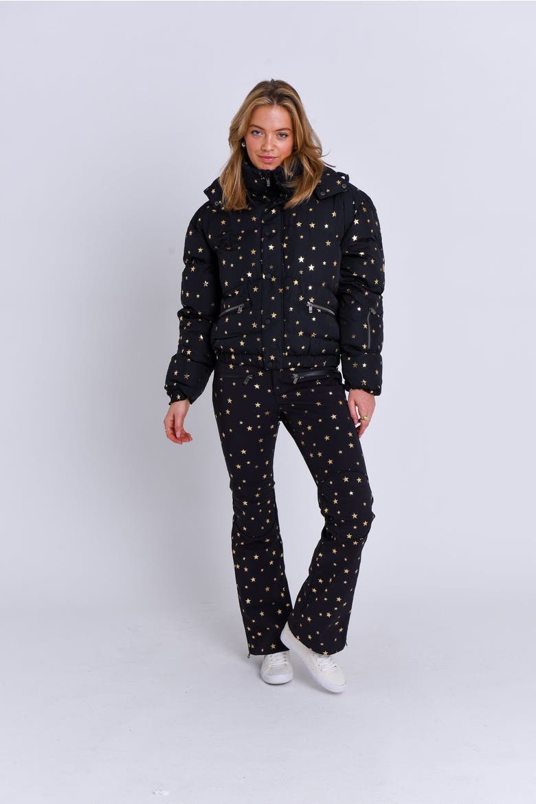 Chic Puffer Jacket Shining Star, Alternate, color, Black with gold stars