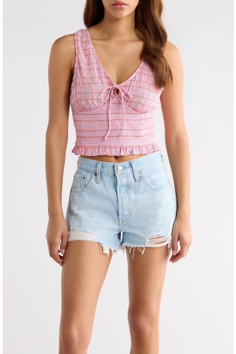 Paradise Check Cotton Blend Crop Tank, Main, color, PINK